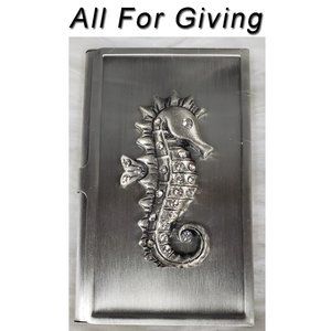 Seahorse Business Card Holder Czech Stones Beach Ocean Tropical NWT